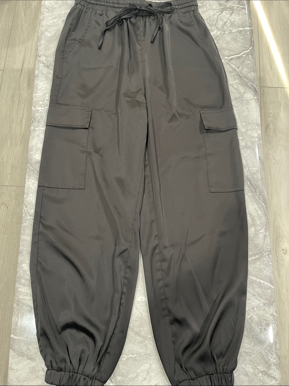 Men's Black Cargo Jogger Pants - Elastic Waist